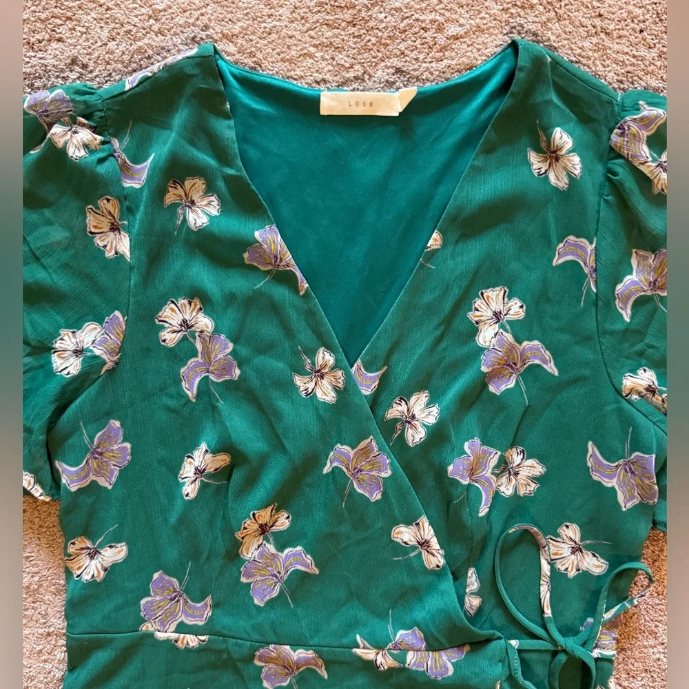 Green Ruffled Wrap Sundress - Picture 3 of 12